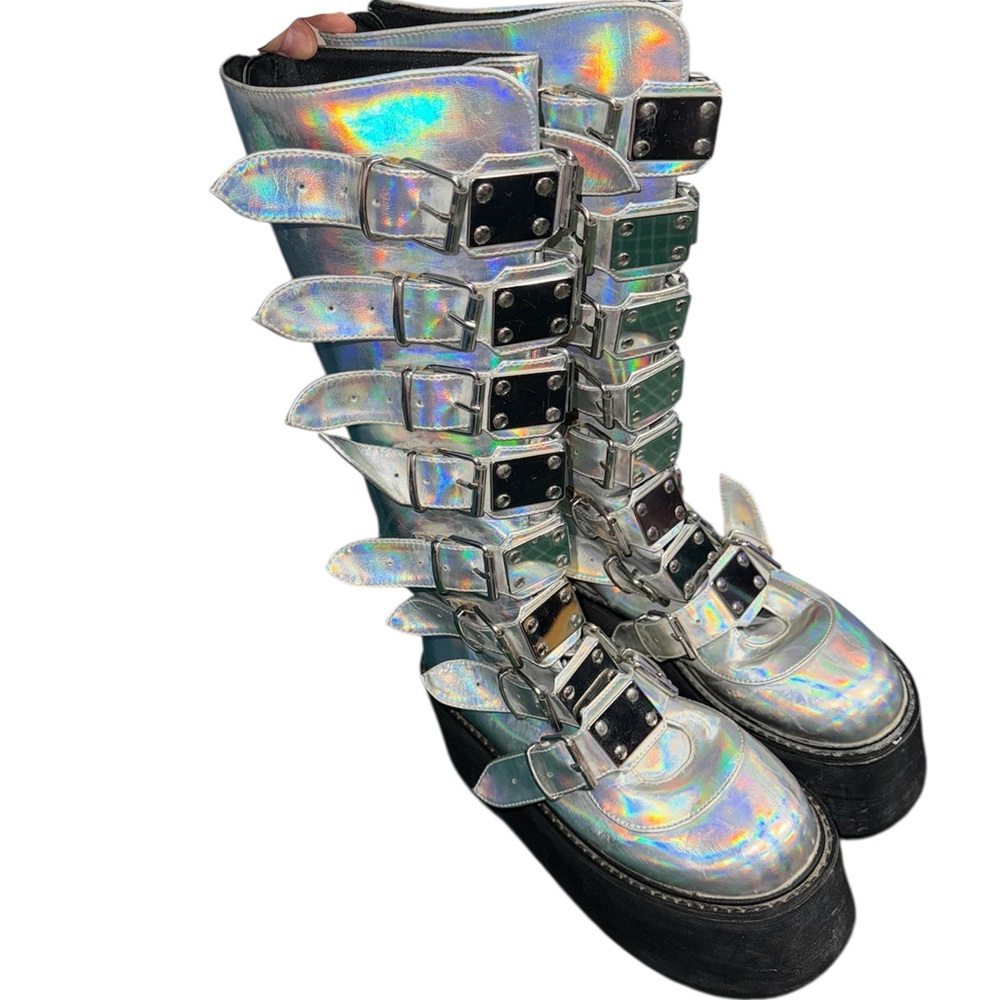 Dolls Kill Iridescent Lace Up Boots
